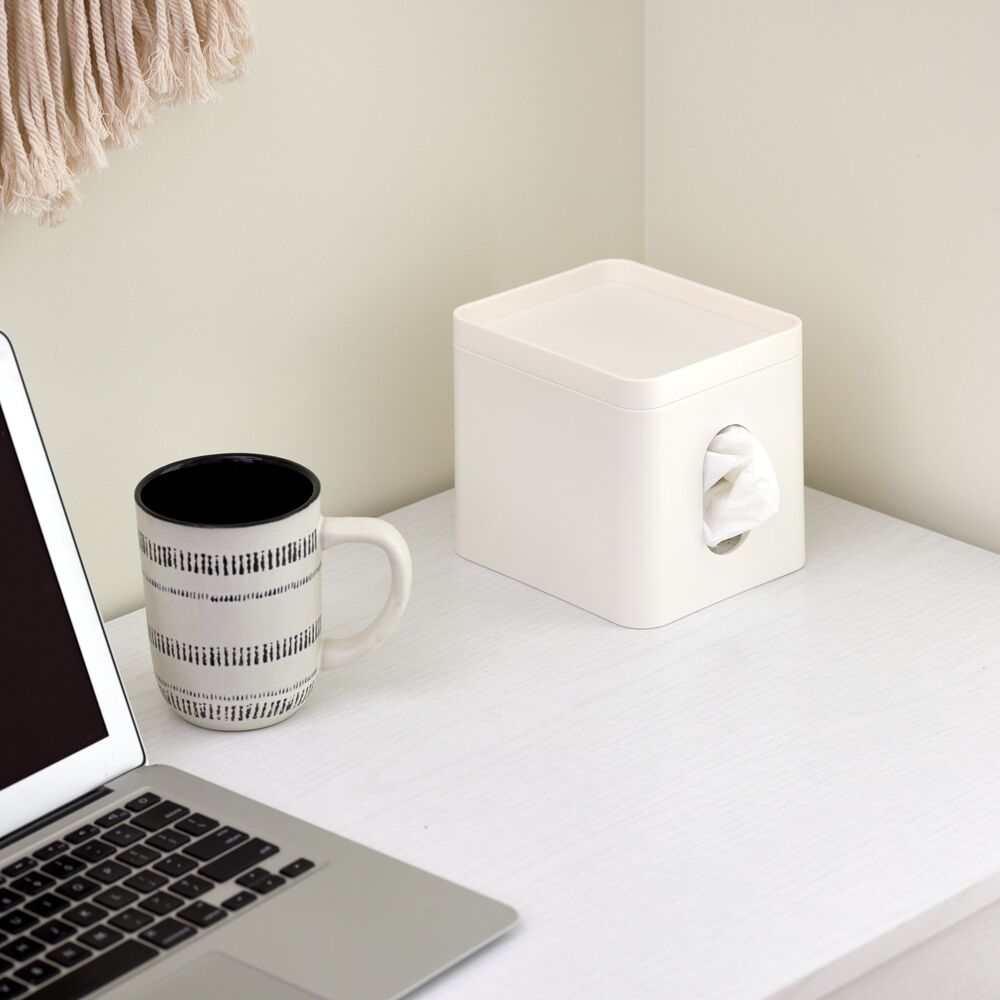 Taschentuchbox „Cade Luxe“ – mit Ablage, mattes Weiß