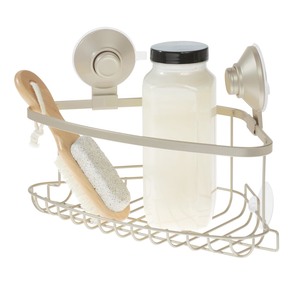 Eck-Duschkorb „AquaLock Corner“ – mit Saugnapf, satiniertes Silber