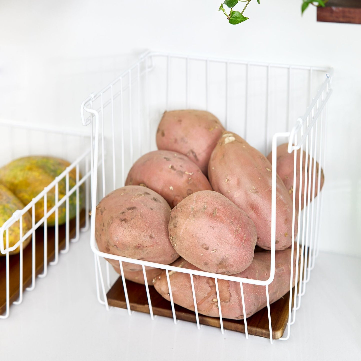 Drahtkorb "Acora" - mit Akazienholz-Boden, stapelbar