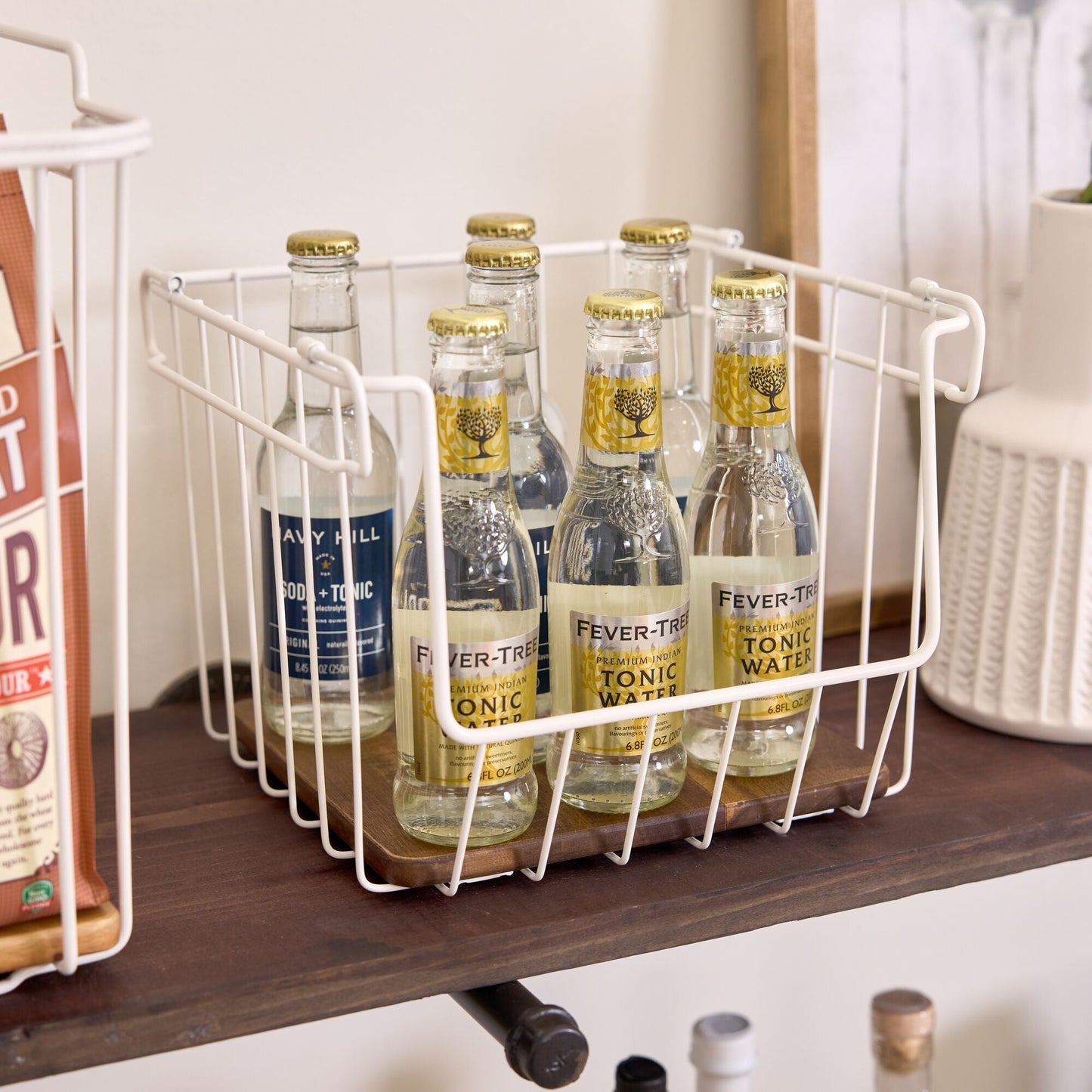 Drahtkorb "Acora" - mit Akazienholz-Boden, stapelbar