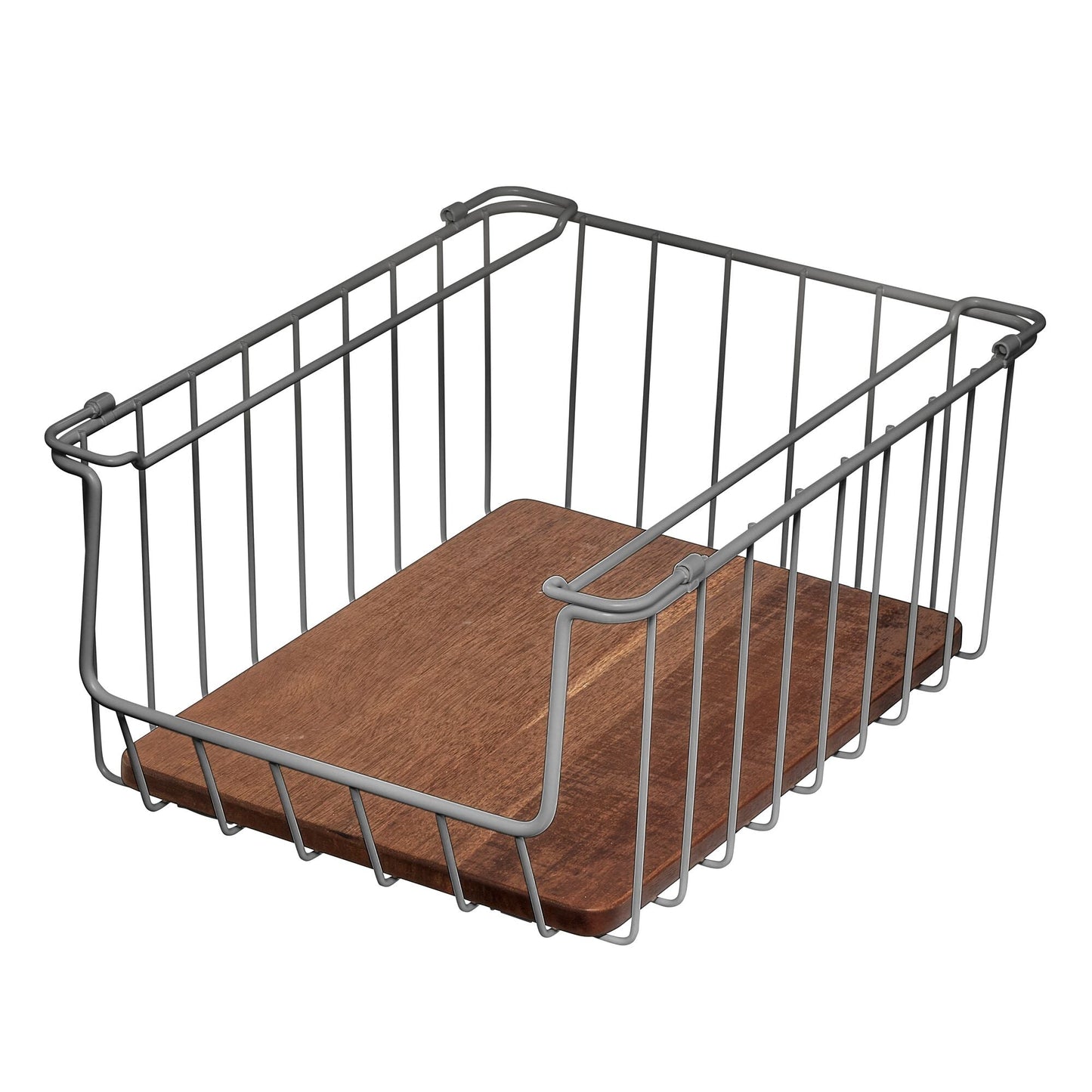 Drahtkorb "Acora" - mit Akazienholz-Boden, stapelbar