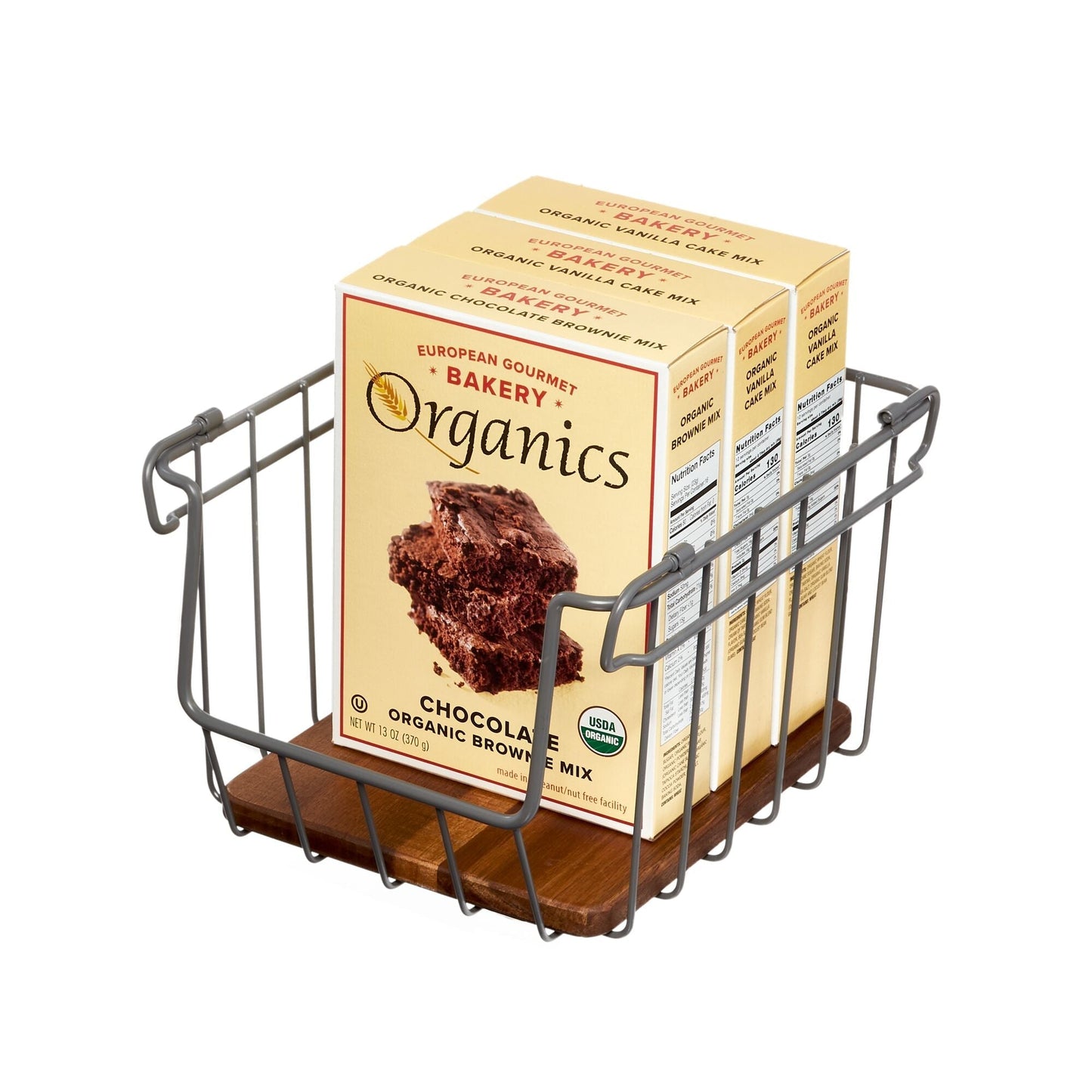 Drahtkorb "Acora" - mit Akazienholz-Boden, stapelbar