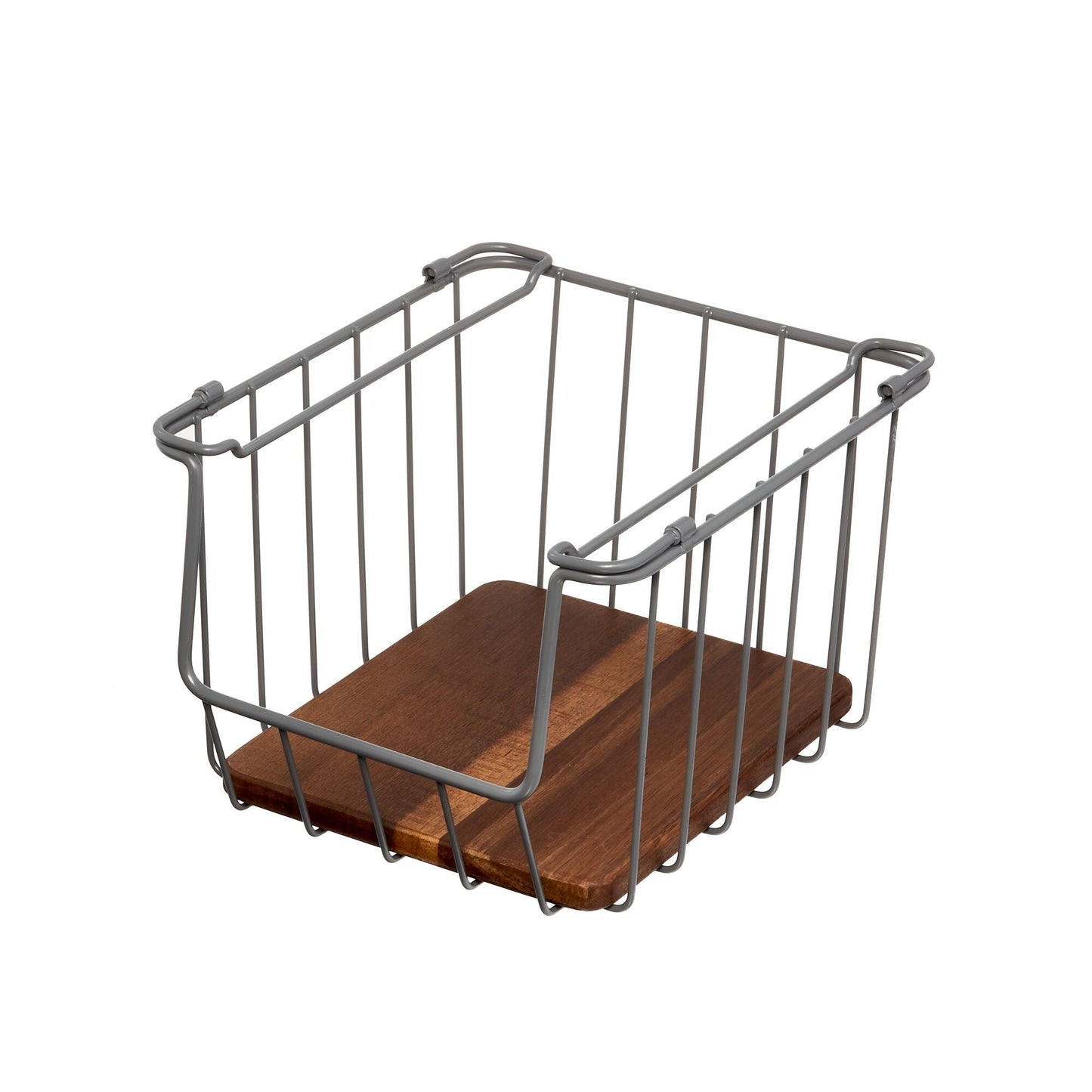 Drahtkorb "Acora" - mit Akazienholz-Boden, stapelbar