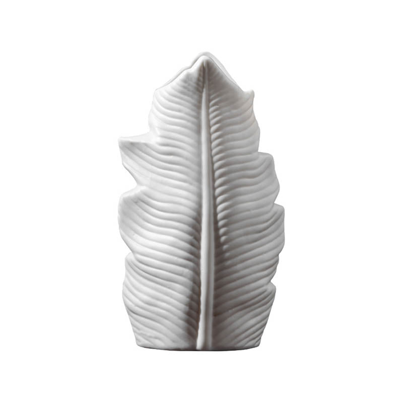 Deko-Vase „Leaf Elegance“ – Keramik, Weiß