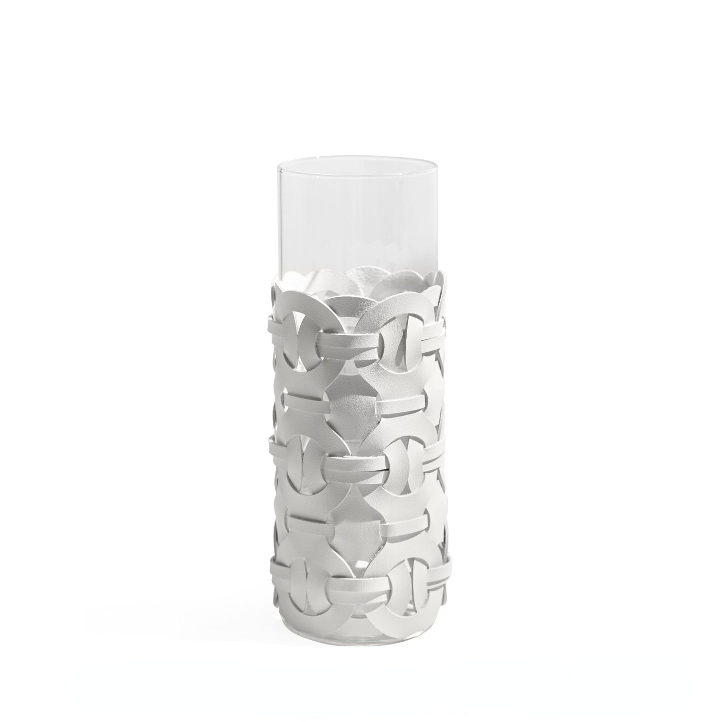 Deko-Vase „Liora“ – Glas & Leder, modern und elegant