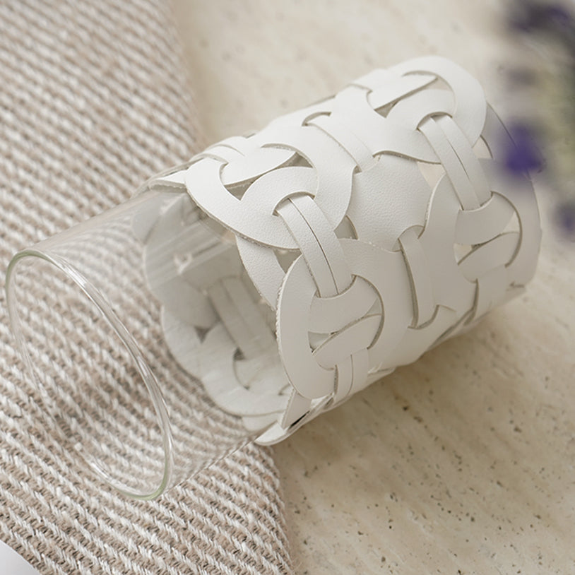 Deko-Vase „Liora“ – Glas & Leder, modern und elegant