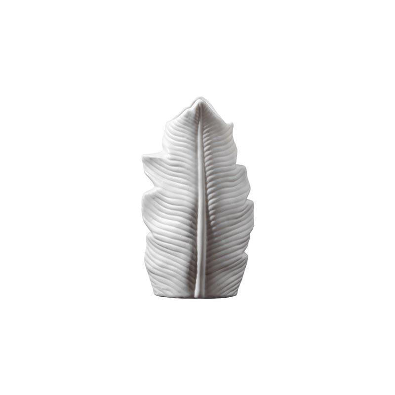 Deko-Vase „Leaf Elegance“ – Keramik, Weiß