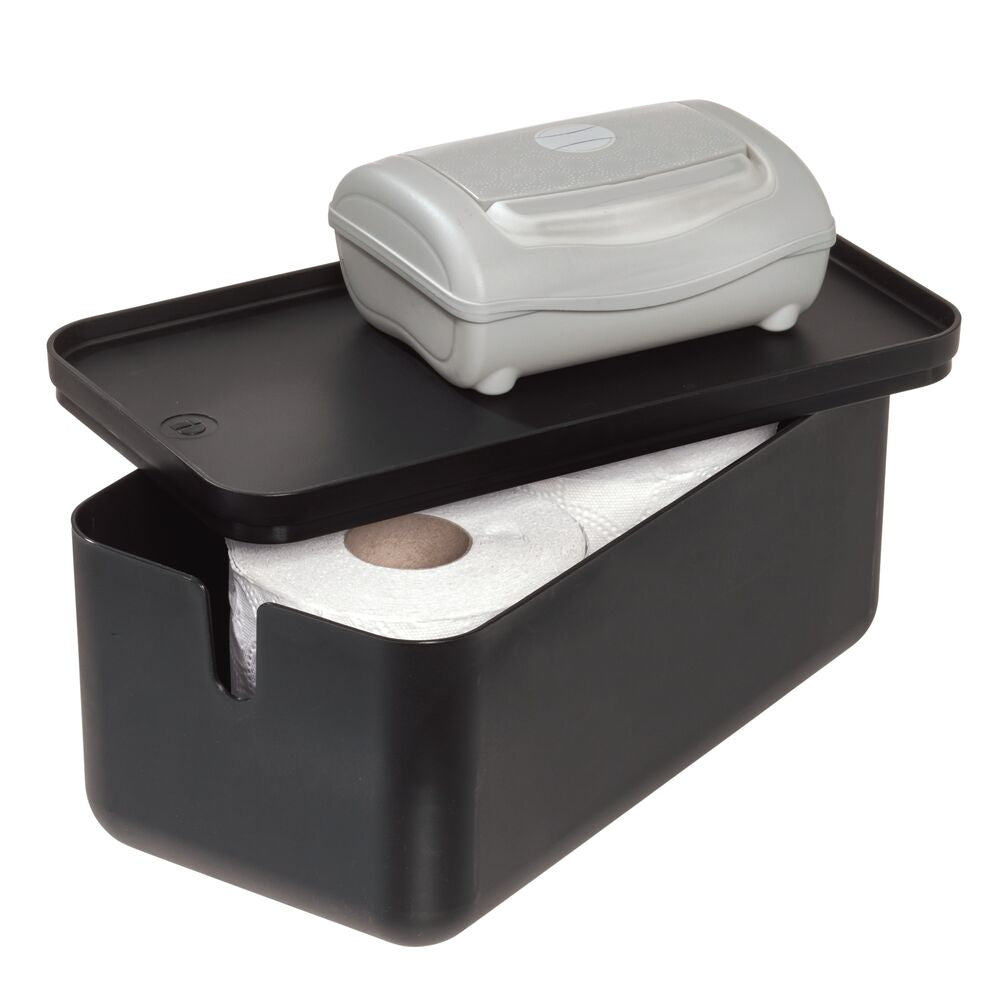 Toiletttenpapier-Box "Cavo" - mit Deckel, stapelbar, schwarz