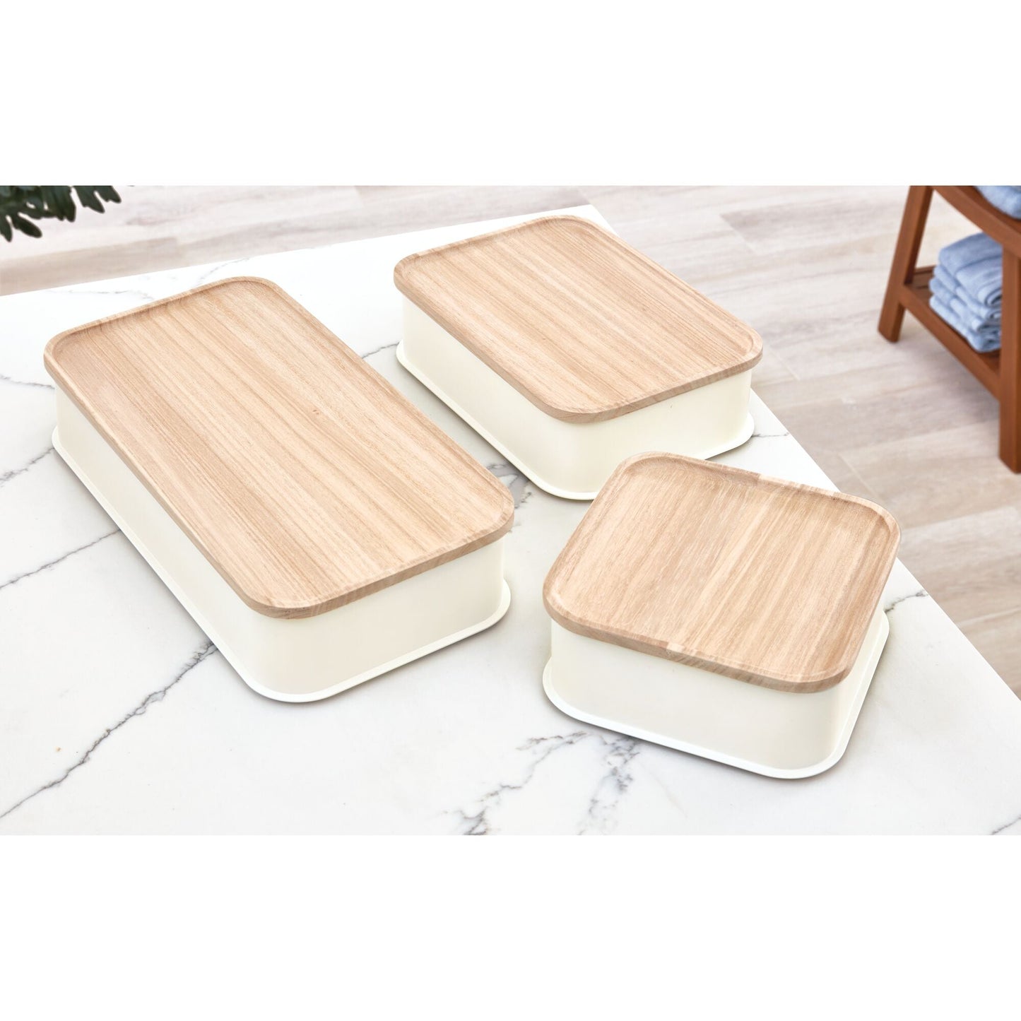 Aufbewahrungsbox "EvoLid" - mit Holzdeckel, stapelbar, mittel