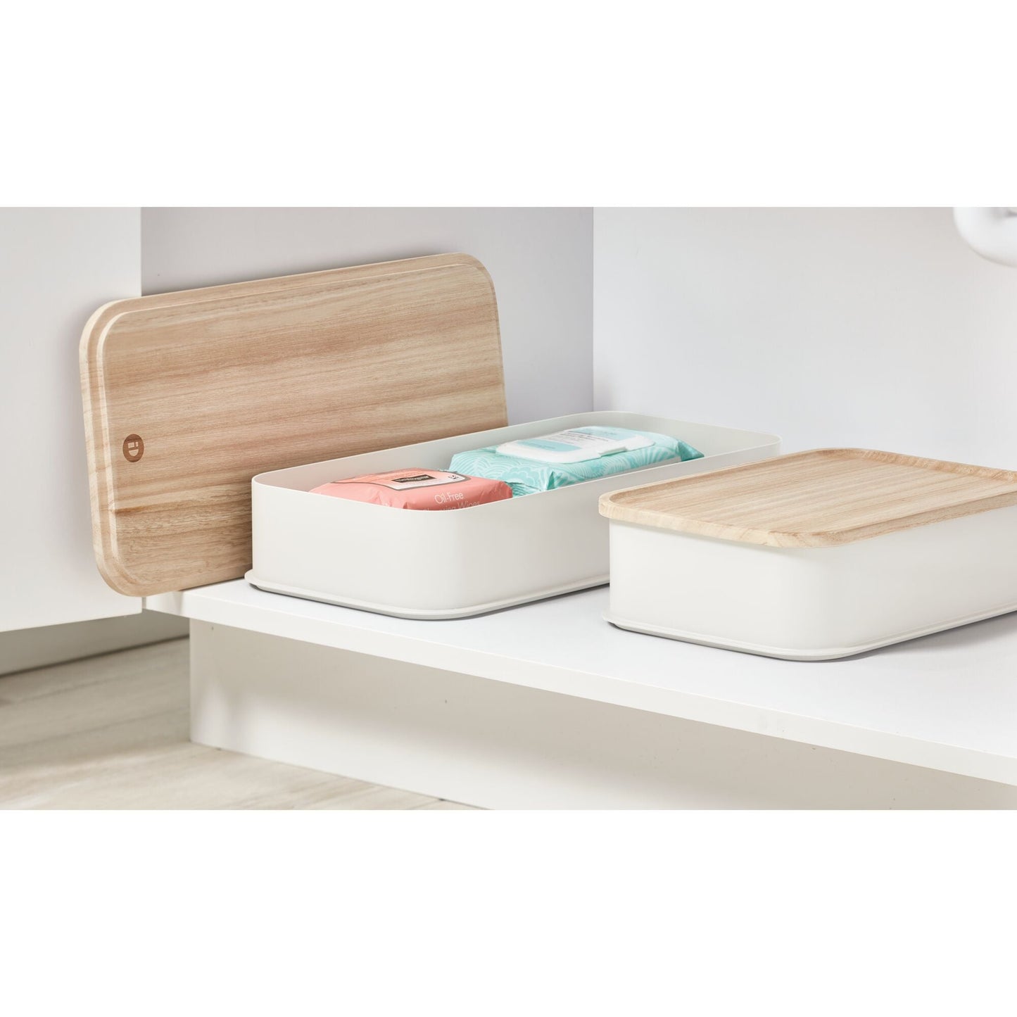 Aufbewahrungsbox "EvoLid" - mit Holzdeckel, stapelbar, mittel